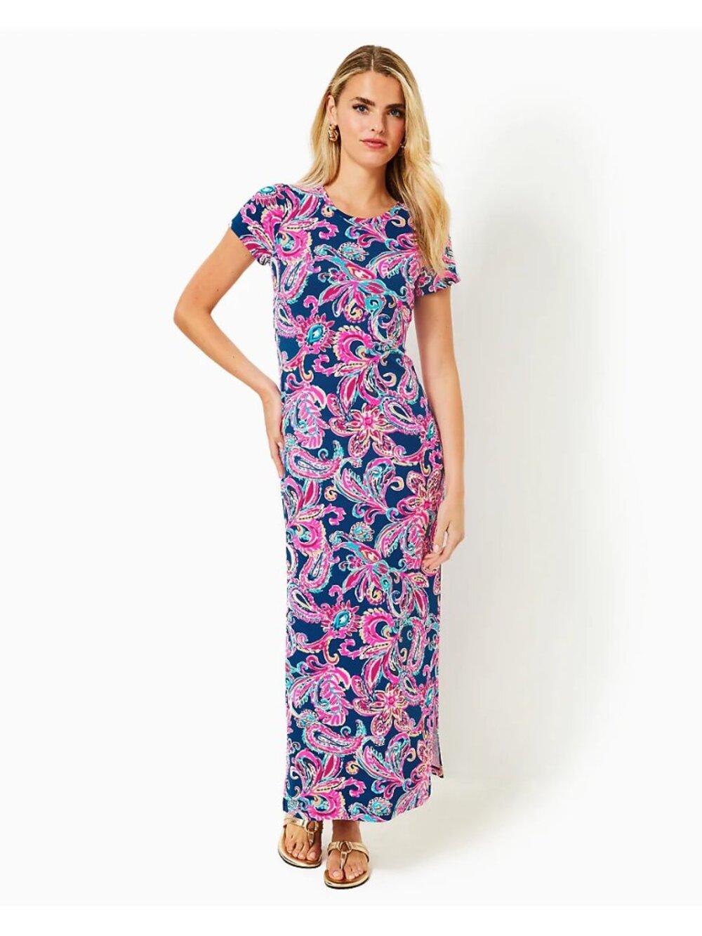 NWT Lilly Pulitzer Kaden UPF 50+ Maxi Dress Pink Blue Chilly Lilly